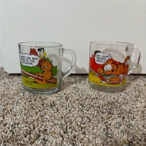 McDonald's Garfield Glass Mugs with Red and Yellow Accents